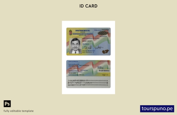 Plantilla de tarjeta de identificación de Hungría lista para imprimir